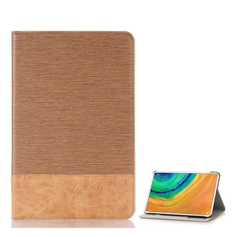 GIGAPACK huawei matepad pro wifi tok álló bőr hatású aktív flip textil minta világosbarna