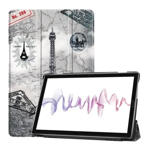 GIGAPACK huawei mediapad m6 10.8 wifi tok álló bőr hatású aktív flip térkép világosszürke
