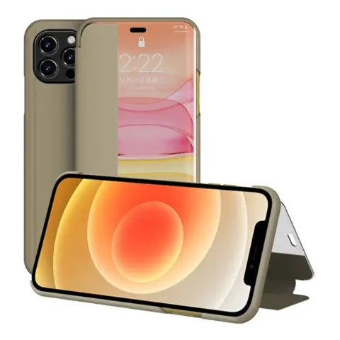 GIGAPACK iphone 12 pro max tok álló bőr hatású flip ablakos barna