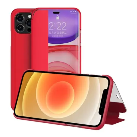 GIGAPACK iphone 12 pro max tok álló bőr hatású flip ablakos piros
