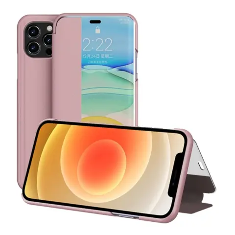 GIGAPACK iphone 12 pro max tok álló bőr hatású flip ablakos rózsaszín