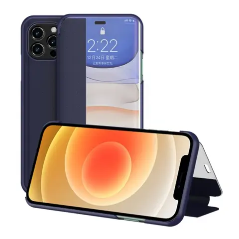GIGAPACK iphone 12 pro max tok álló bőr hatású flip ablakos sötétkék