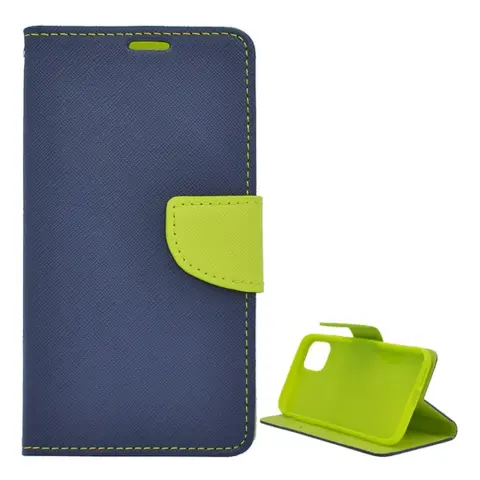 GIGAPACK iphone 11 pro max tok álló bőr hatású flip textil hatás sötétkék/zöld