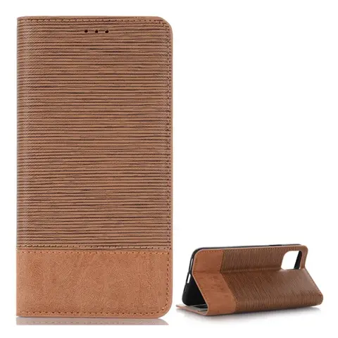 GIGAPACK iphone 11 pro max tok álló bőr hatású flip textil hatás világosbarna