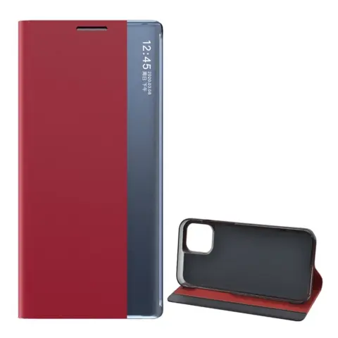 GIGAPACK iphone 12 pro max tok álló textil hatású aktív flip smart view cover piros