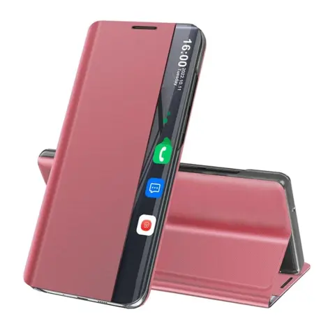 GIGAPACK iphone 12 pro max tok álló textil hatású aktív flip smart view cover rózsaszín