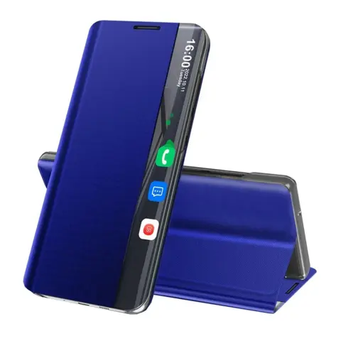 GIGAPACK iphone 12 pro max tok álló textil hatású aktív flip smart view cover sötétkék