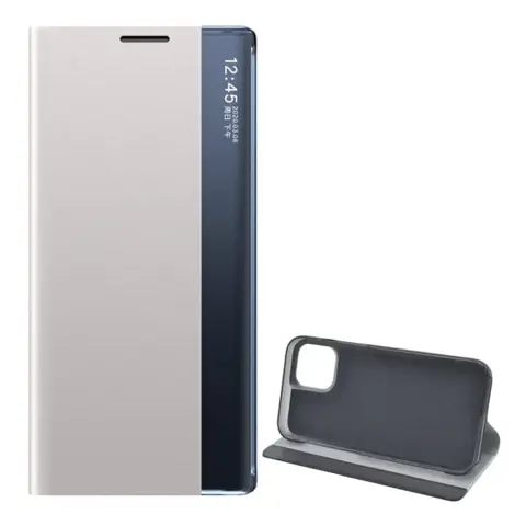 GIGAPACK iphone 12 pro max tok álló textil hatású aktív flip smart view cover szürke