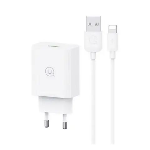 USAMS SC wall charger USB port 18W PD fast charger 3.0 + lightning cable white