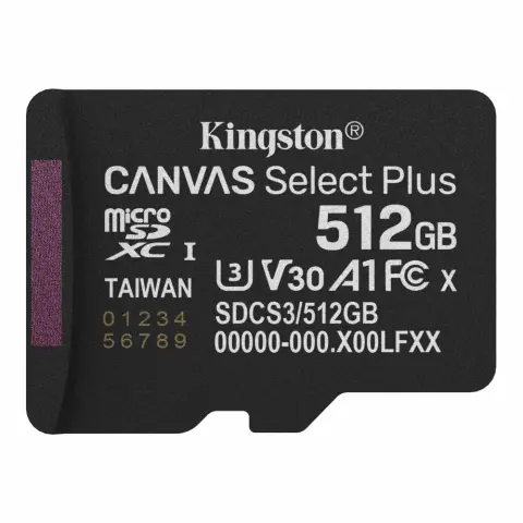 KINGSTON Canvas Select Plus 512GB MicroSDXC 30 MB/s SDCS3/512GBSP