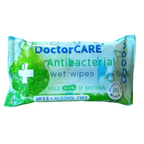 Doctor Care antibakteriális nedves törlőkendő plusz 100% biodegradable 15 db