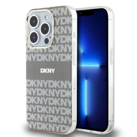 DKNY PU Leather Repeat Pattern Tonal Stripe iPhone 13 Pro case beige