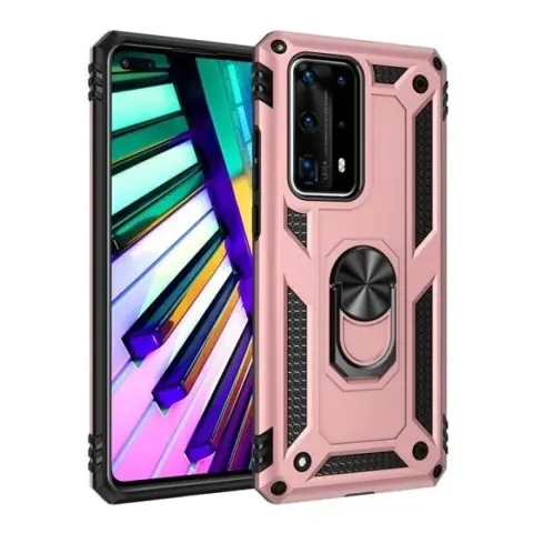APPLE iPhone 12 Mini. plastic back protective case. moderately impact-resistant. silicone interior. phone holder ring. Defender. rose gold