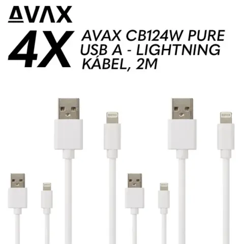 AVAX USB Lightning Töltő/adat White 2m CB124W 4pcs