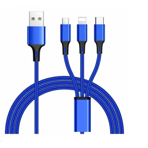 PREMIUMCORD USB Lightning + Micro USB + USB Type C Adapter Blue 1.2m ku31pow01