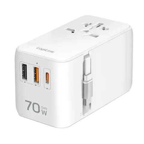LOGILINK PA0357 Utazó adapter 2x USB-A 1x USB-C fehér