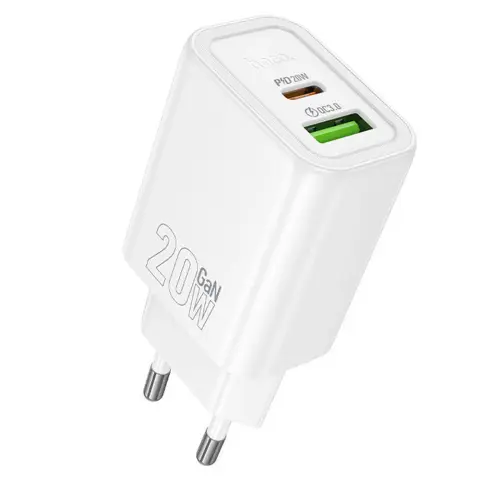 HOCO N61 mains charger USB+Type-C socket 20W PD fast charger 3.0 WHITE
