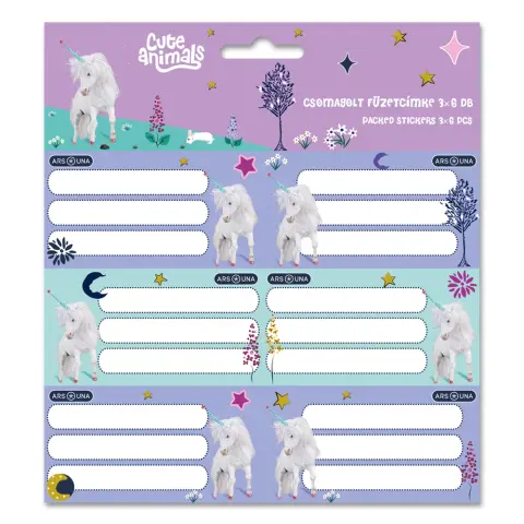 ARS UNA Cute Animals 3x 6 darab füzetcímke Unicorn