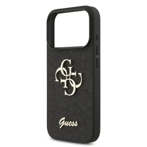 GUESS PU Fixed Glitter 4G Metal Logo tok Apple iPhone 17 Pro / iPhone 18 Pro fekete
