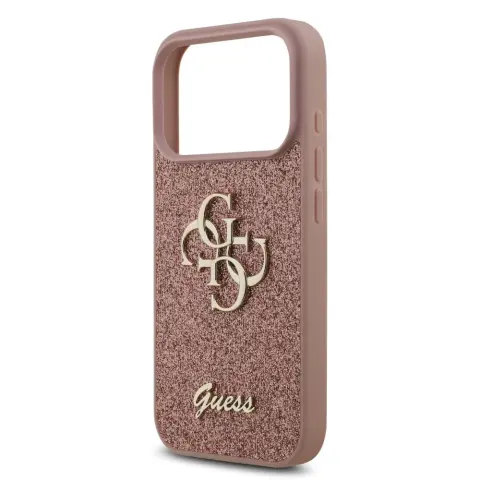 GUESS PU Fixed Glitter 4G Metal Logo tok Apple iPhone 17 Pro / iPhone 18 Pro rózsaszín
