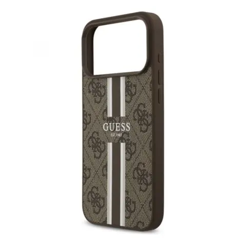 GUESS iPhone 17 Pro Max / iPhone 18 Pro Max GUESS 4G PRINTED STRIPES szilikon telefonvédő ütésállóság MagSafe SÖTÉTBARNA