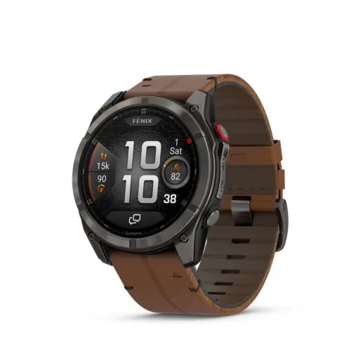 GARMIN Fenix 8 Pro Amoled Sapphire 51mm karbonszürke DLC Titanium barna bőr- és fekete/szürke szilikon szíjjal (ED XD)