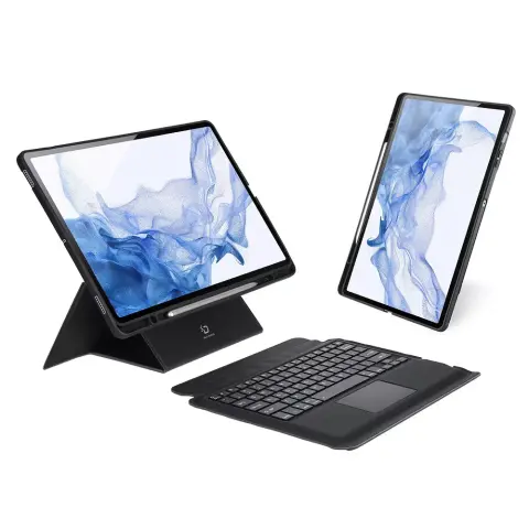 DUX DUCIS DK Bluetooth billentyűzetes mappa tok Touch Pad állvány funkció mágneses rögzítés érintőceruza tartó Samsung Galaxy Tab S9 Ultra LTE fekete