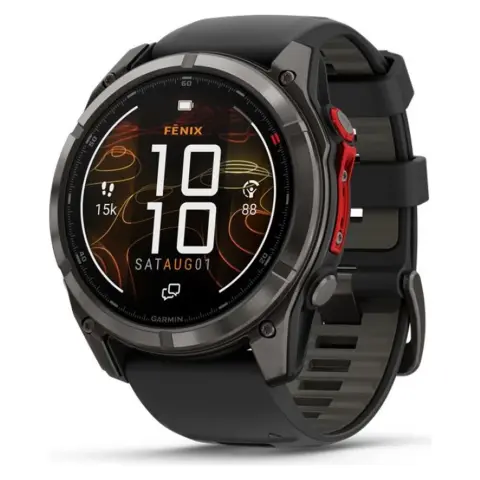 GARMIN Fenix 8 Pro Amoled Sapphire 51mm MicroLED karbonszürke DLC Titanium fekete/szürke szilikon szíjjal (ED XD)