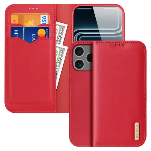 DUX DUCIS iPhone 17 Pro / iPhone 18 Pro DUX DUCIS HIVO tok álló valódi bőr FLIP RFID FEKETE