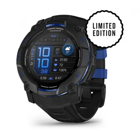 GARMIN Instinct 3 Amoled 50mm fekete kék-fekete szilikon szíjjal (Limited edition)