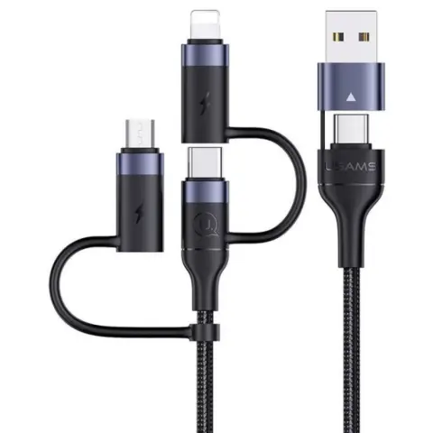USAMS USB 2.0 + USB 2.0 Type C Lightning + Micro USB + USB Type C transformator Crno 1.2m SJ547USB01