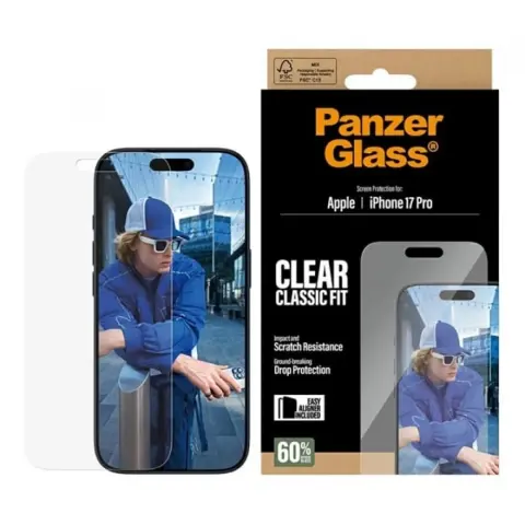 PANZERGLASS iPhone 17 Pro / iPhone 18 Pro PANZERGLASS CLASSIC FIT EASYALIGNER képernyővédő üveg oleofób réteg + segédkeret ÁTLÁTSZÓ