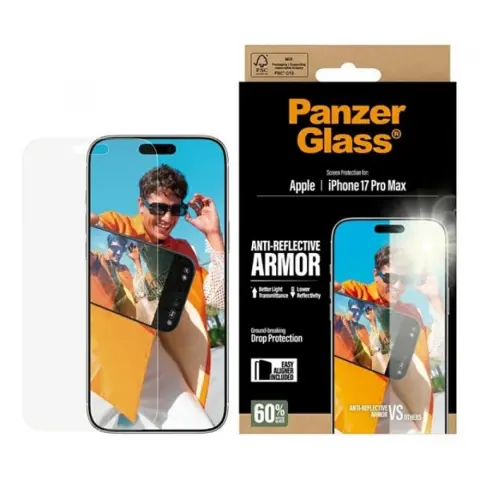 PANZERGLASS iPhone 17 Pro Max / iPhone 18 Pro Max PANZERGLASS ANTI-REFLECTIVE ARMOR EASYALIGNER képernyővédő üveg tükröződésmentes + segédkeret ÁTLÁTSZÓ