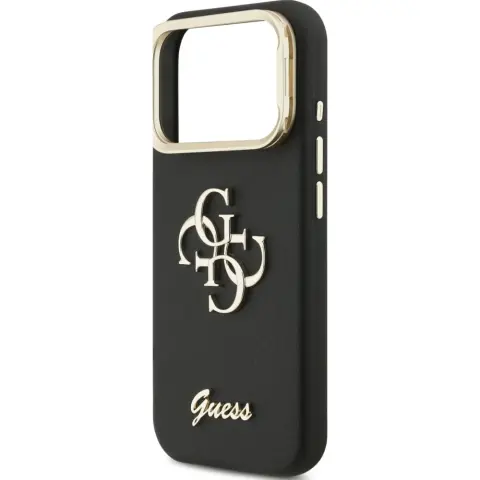GUESS iPhone 17 Pro / iPhone 18 Pro GUESS GRAINED BIG 4G & STAND CAMERA szilikon telefonvédő műanyag hátlap kitámasztó FEKETE