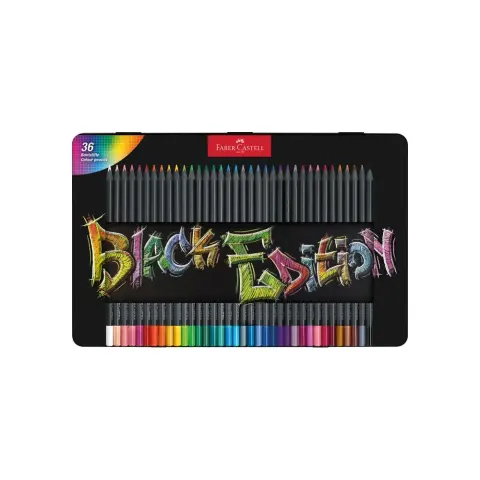 FABER-CASTELL Black Edition Színes ceruza készlet háromszögletű fémdobozban 36 szín