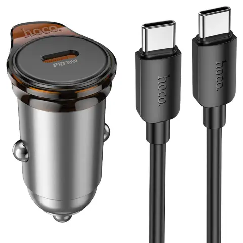 HOCO NZ16 autós töltő 30W PD gyorstöltő + lightning kábel sötétszürke