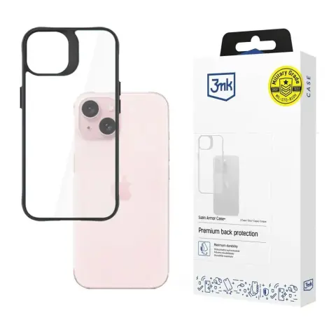 3MK Satin Armor Case+ case for iPhone 15 Plus black-transparent