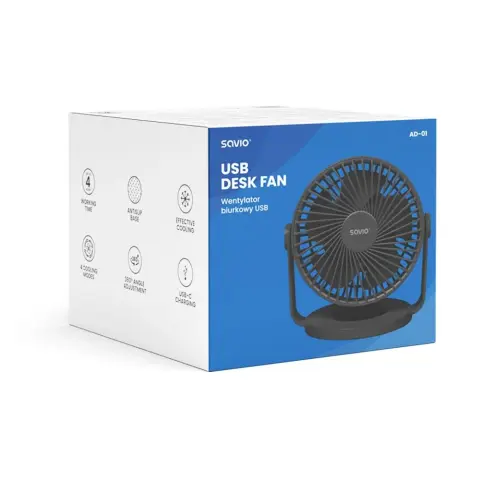 SAVIO AD-01 akkumulátoros ventilátor/1200 mAh Fekete