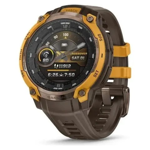 GARMIN Instinct Crossover Amoled bronze/yellow cocoa brown silicone strap