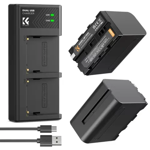 K-F CONCEPT Hordozható dupla USB-C akkumulátor NP-F970 töltő + 2db NP-F970 akkumulátor 6600mAh