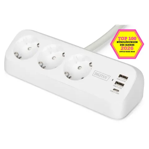 DIGITUS DA-70626 desktop power strip 3 outlets 2x USB-A 1x USB-C 1.5m white