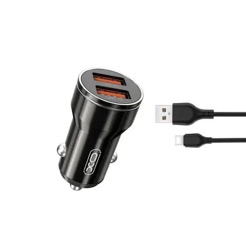 XO CC48 Autós töltő 2xUSB 2.4A + USB-C kábel 30W fekete