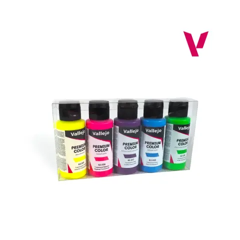 VALLEJO Fluorescent Premium Airbrush Colors foszforeszkáló festék készlet 5x 60ml