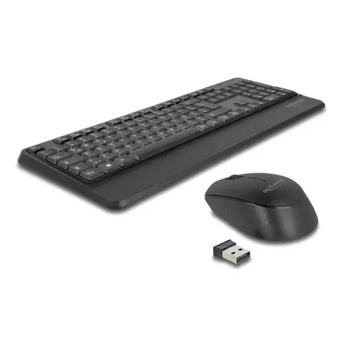 DELOCK NÉMET Vezetéknélküli fekete (csukló pihentetovel) USB klaviatúra és egér készlet 2.4 GHz