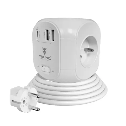 VIKING TECHNOLOGY VACCUBEPD power strip cube 4 sockets 2x USB-A 1x USB-C 1.8m white with switch