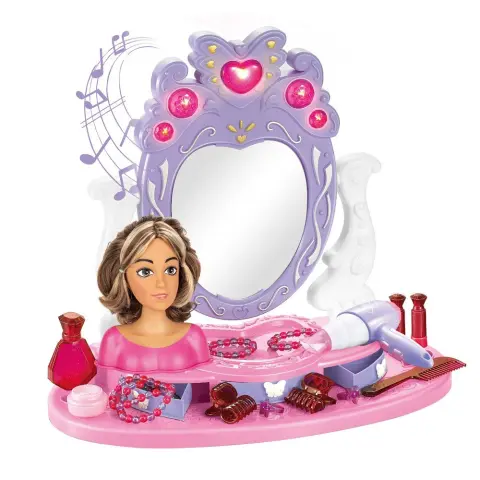 TIMELESS TOYS Játék fésülködőasztal babafejjel