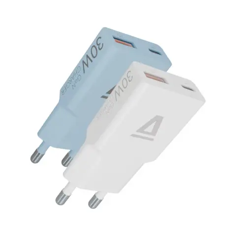 AVAX CH6411 30W GaN USB-C and USB-A fast charger Duo pack white+light blue