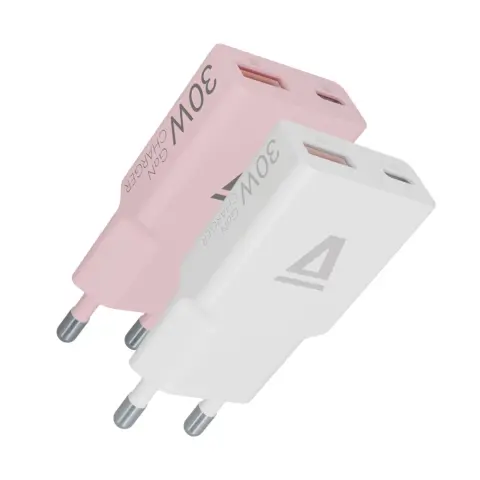 AVAX CH6412 30W GaN USB-C and USB-A fast charger Duo pack white+pink