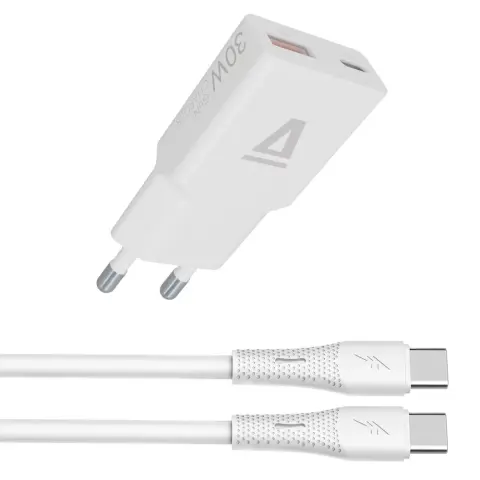 AVAX CH6413 30W GaN charger and 60W USB-C silicone cable bundle white