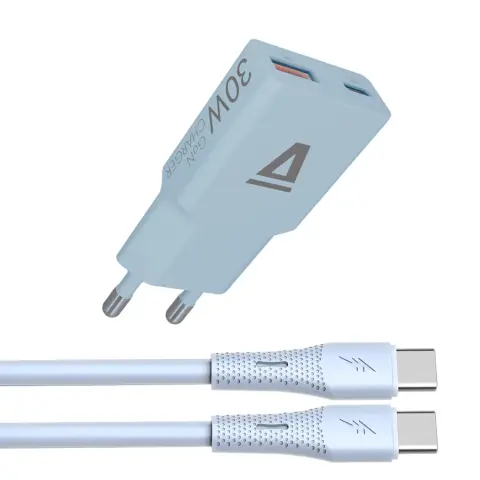 AVAX CH6415 30W GaN charger and 60W USB-C silicone cable bundle light blue